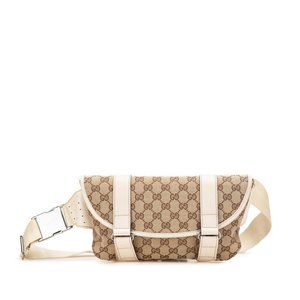 Gucci GG Canvas Waist Bag/Body Bag 145851 Beige/White Canvas/Leather Women's ...